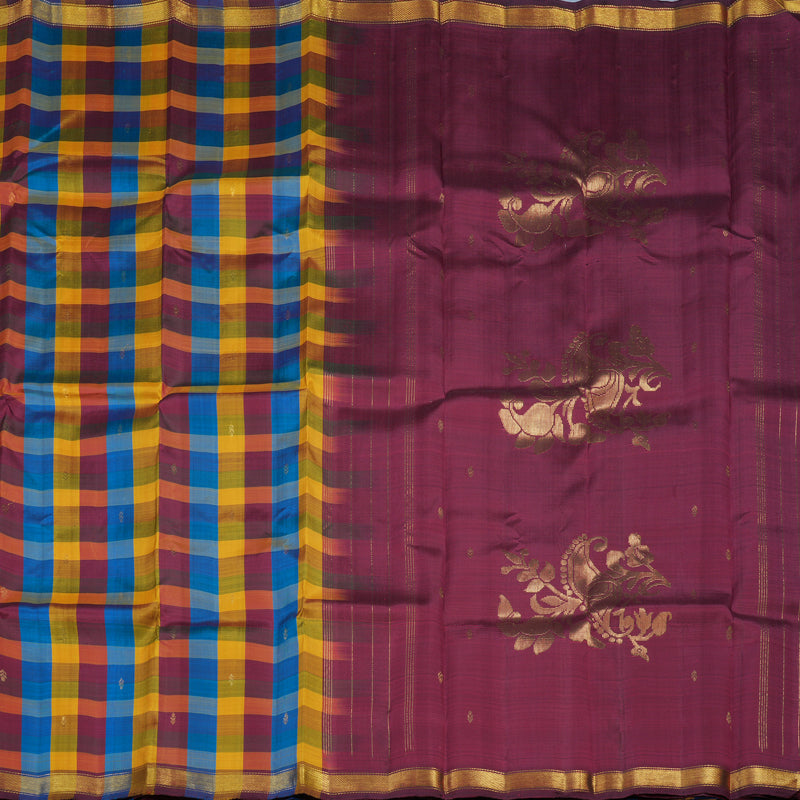 Hayagrivas Handloom Multicolour Checks Kanjivaram Silk Saree KBE2417C2-7