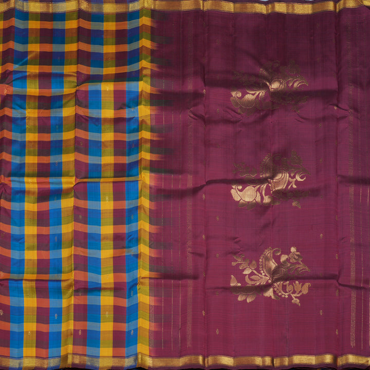 Hayagrivas Handloom Multicolour Checks Kanjivaram Silk Saree KBE2417C2-7