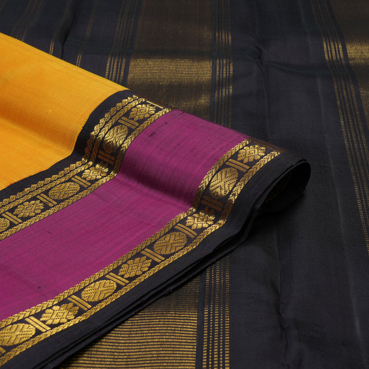 Hayagrivas Handloom Yellow Kanjivaram Silk Saree with Magenta Border KBE2418C1-1