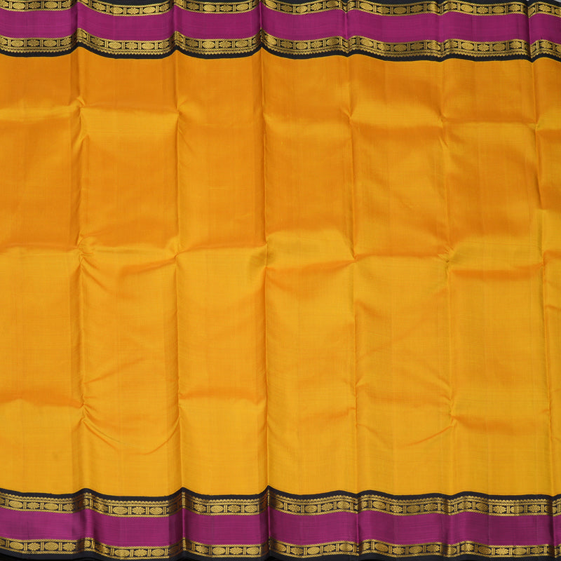 Hayagrivas Handloom Yellow Kanjivaram Silk Saree with Magenta Border KBE2418C1-1