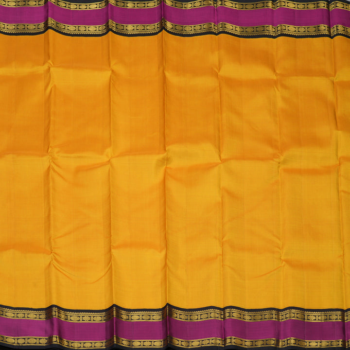 Hayagrivas Handloom Yellow Kanjivaram Silk Saree with Magenta Border KBE2418C1-1