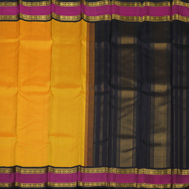 Hayagrivas Handloom Yellow Kanjivaram Silk Saree with Magenta Border KBE2418C1-1