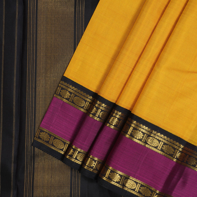 Hayagrivas Handloom Yellow Kanjivaram Silk Saree with Magenta Border KBE2418C1-1