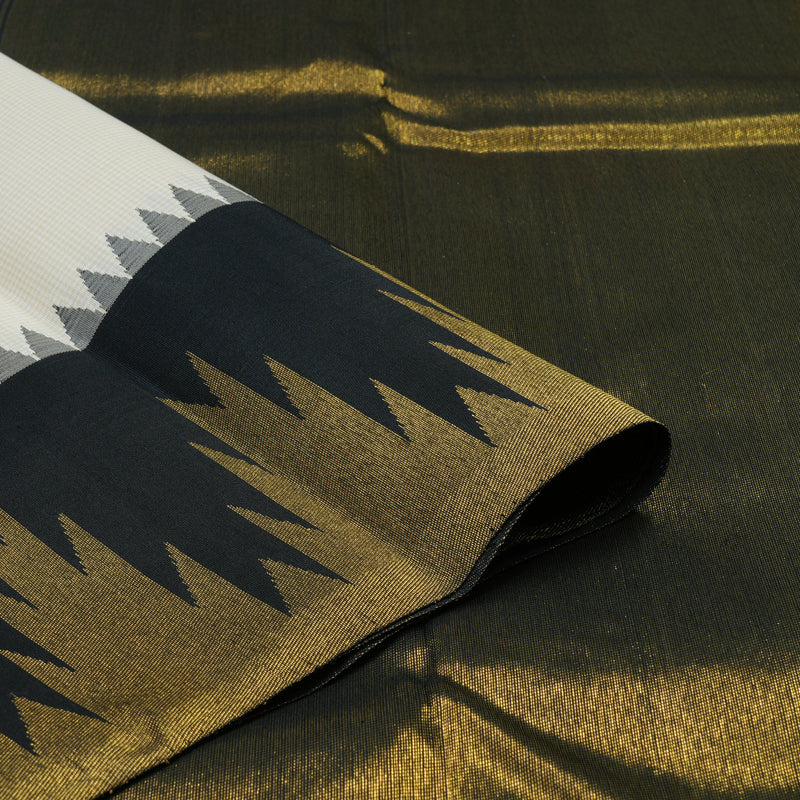 Hayagrivas Handloom Half-White Kanjivaram Silk Saree with Black Border KBE2419C1-1