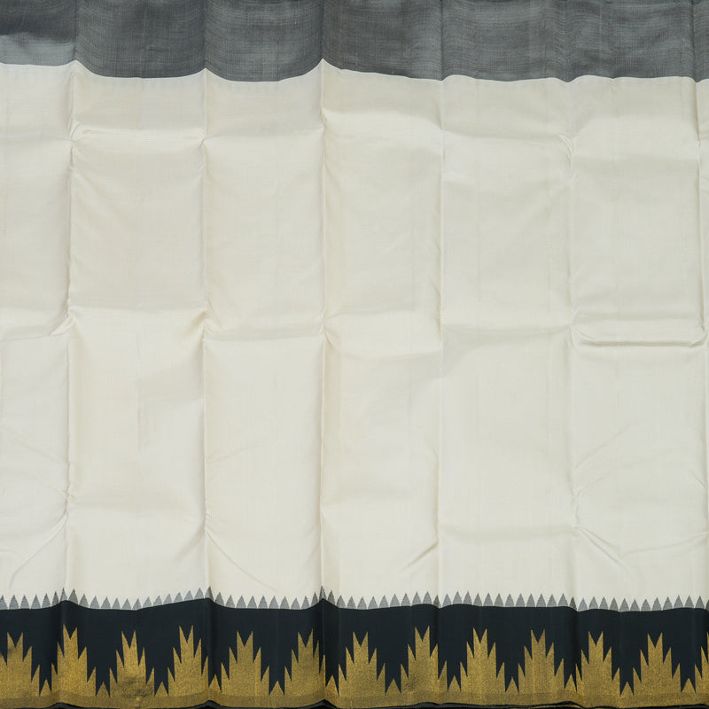 Hayagrivas Handloom Half-White Kanjivaram Silk Saree with Black Border KBE2419C1-1
