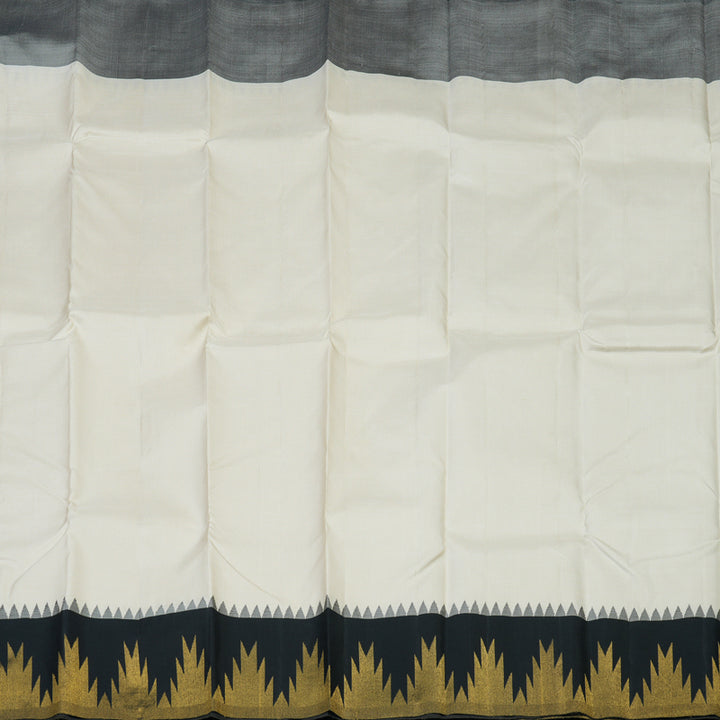 Hayagrivas Handloom Half-White Kanjivaram Silk Saree with Black Border KBE2419C1-1