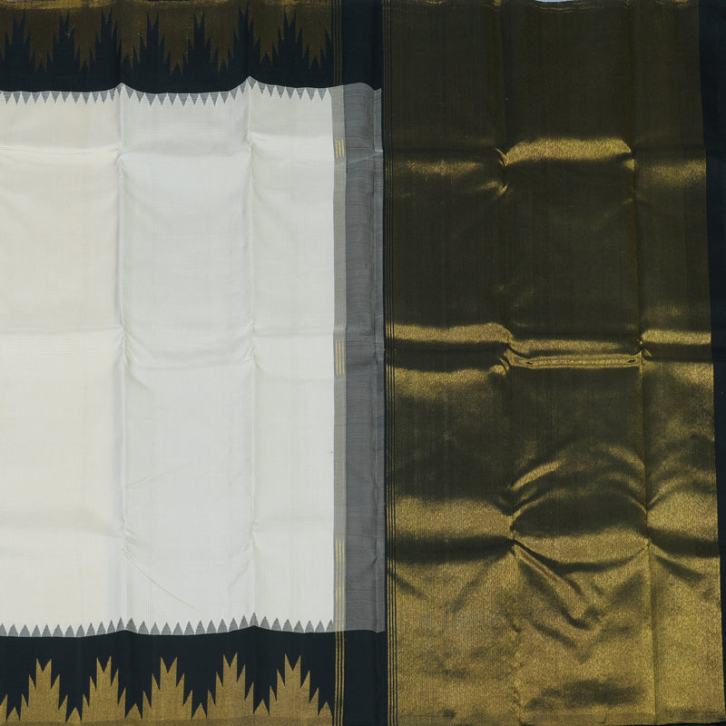 Hayagrivas Handloom Half-White Kanjivaram Silk Saree with Black Border KBE2419C1-1