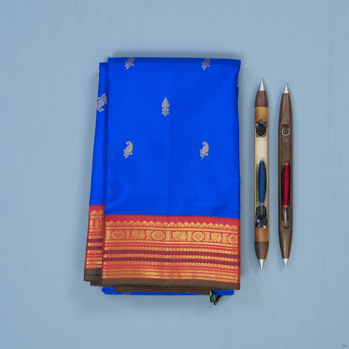 Hayagrivas Handloom MS Blue Kanjivaram Silk Saree with Maroon Border KBE2419C3-1
