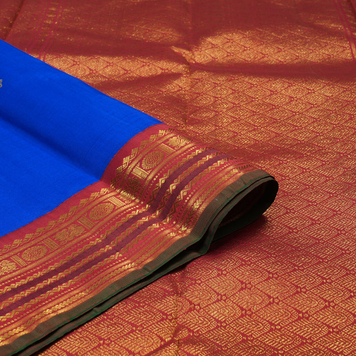 Hayagrivas Handloom MS Blue Kanjivaram Silk Saree with Maroon Border KBE2419C3-1