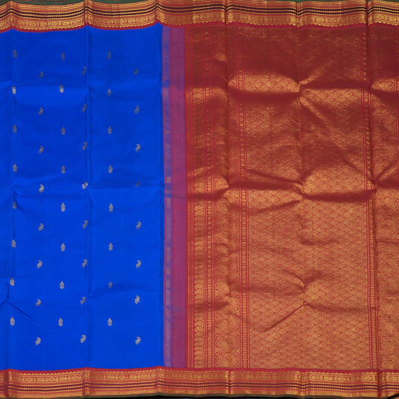 Hayagrivas Handloom MS Blue Kanjivaram Silk Saree with Maroon Border KBE2419C3-1