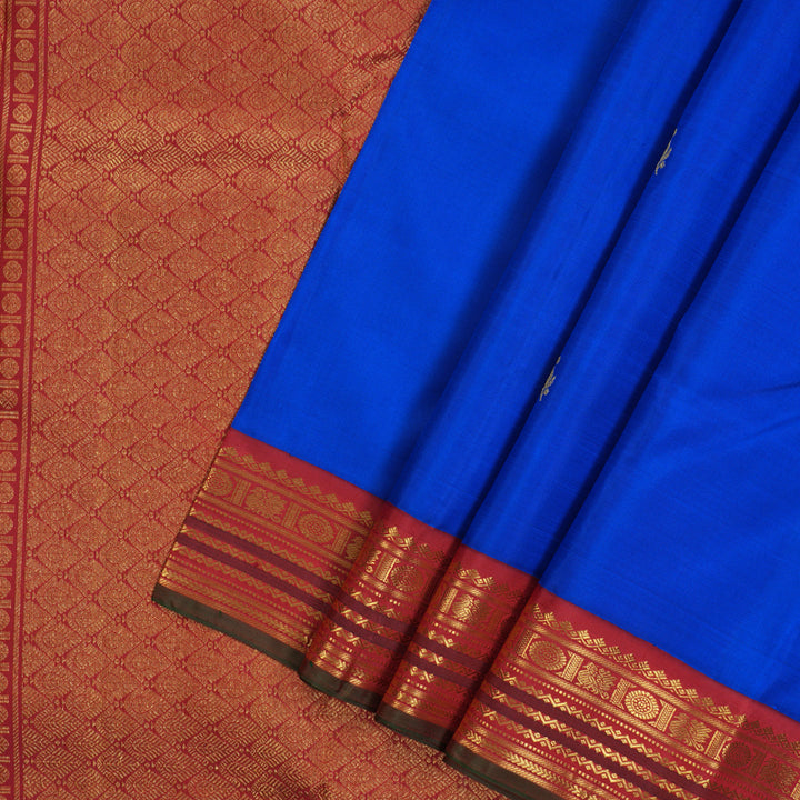 Hayagrivas Handloom MS Blue Kanjivaram Silk Saree with Maroon Border KBE2419C3-1