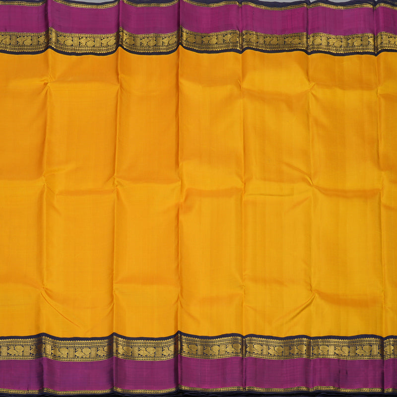 Hayagrivas Handloom Yellow Kanjivaram Silk Saree with Purple Border KBE2422C1-1