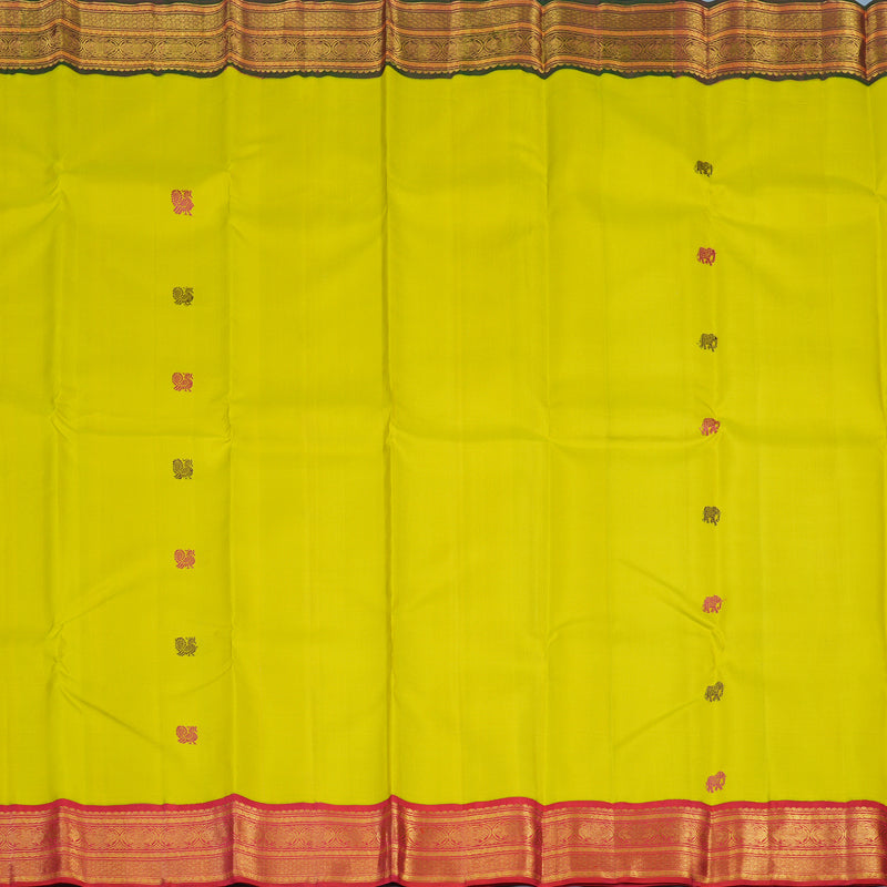 Hayagrivas Handloom Lime Green Kanjivaram Silk Saree with Ganga Jamuna Border KBE2423C2-1