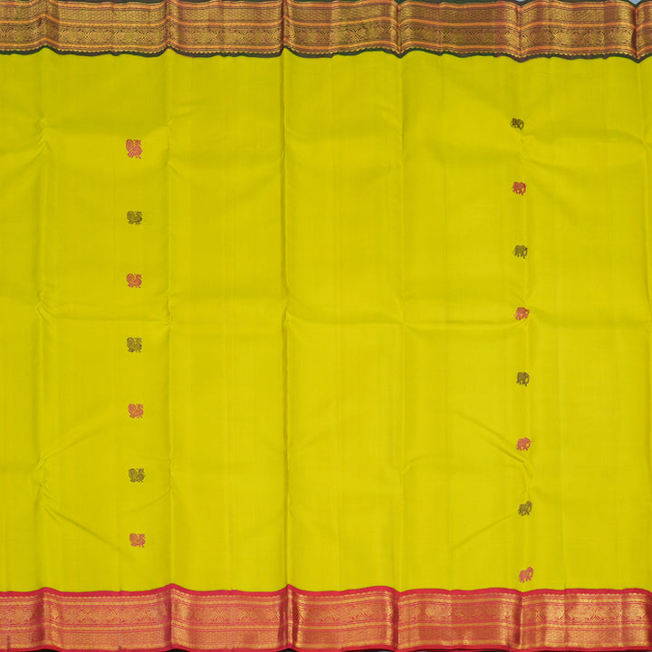 Hayagrivas Handloom Lime Green Kanjivaram Silk Saree with Ganga Jamuna Border KBE2423C2-1