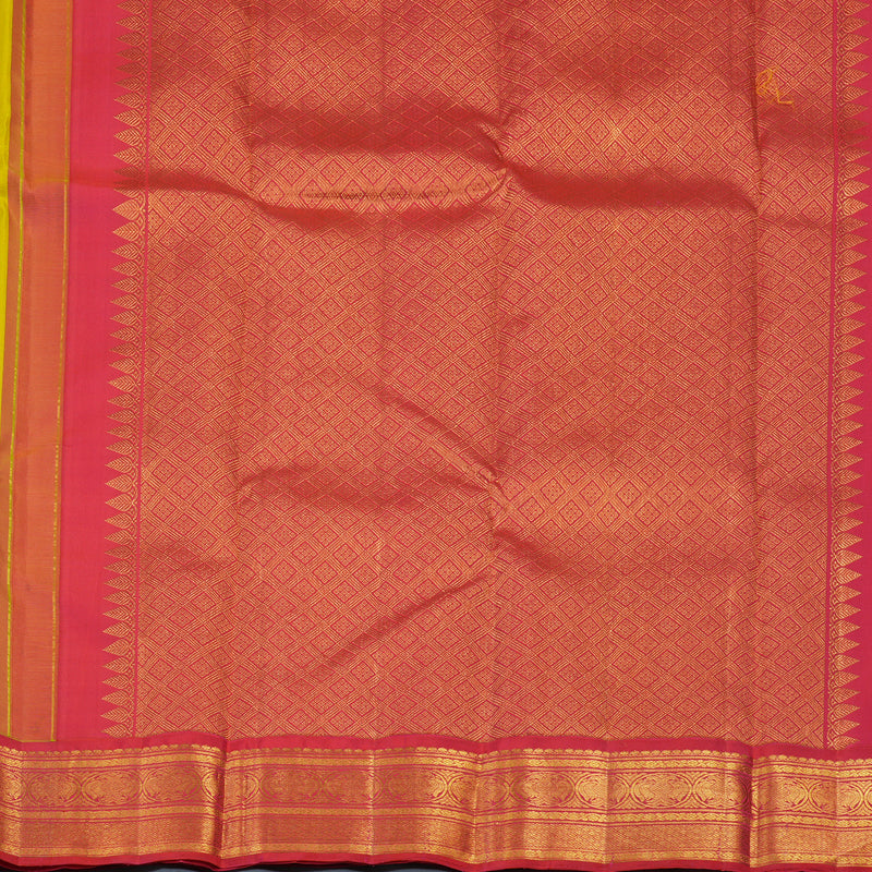 Hayagrivas Handloom Lime Green Kanjivaram Silk Saree with Ganga Jamuna Border KBE2423C2-1