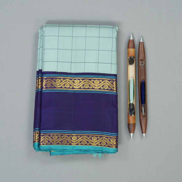 Hayagrivas Handloom Sea Green Kanjivaram Silk Saree with Navy Blue Border KBE2426C3-2