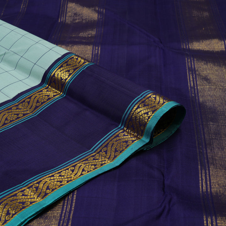 Hayagrivas Handloom Sea Green Kanjivaram Silk Saree with Navy Blue Border KBE2426C3-2