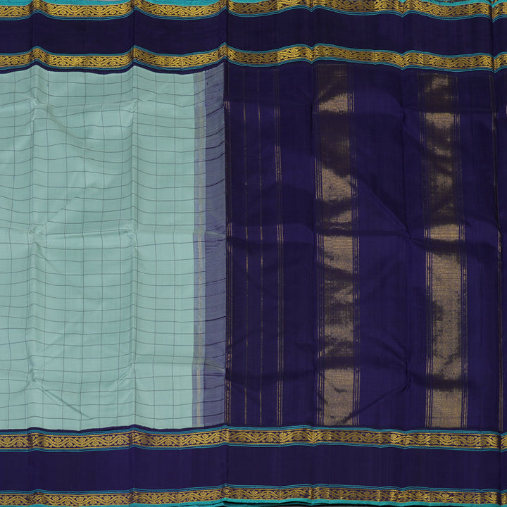 Hayagrivas Handloom Sea Green Kanjivaram Silk Saree with Navy Blue Border KBE2426C3-2