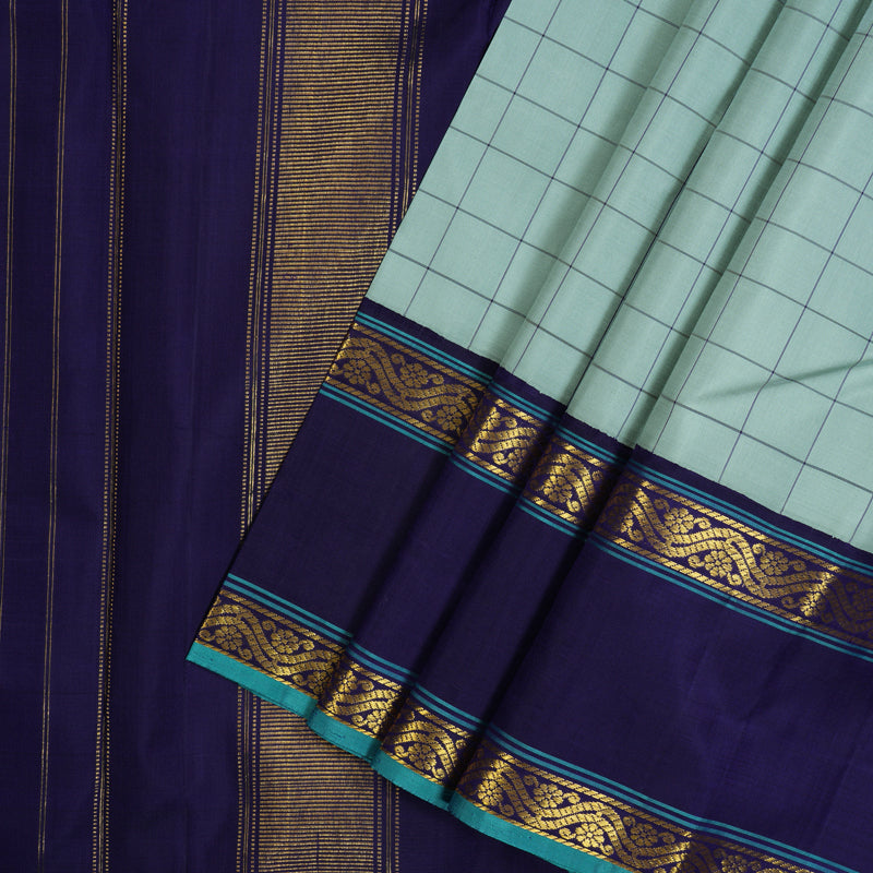 Hayagrivas Handloom Sea Green Kanjivaram Silk Saree with Navy Blue Border KBE2426C3-2