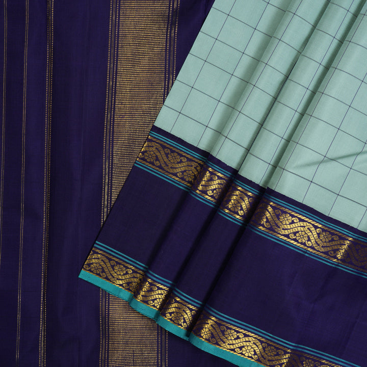 Hayagrivas Handloom Sea Green Kanjivaram Silk Saree with Navy Blue Border KBE2426C3-2