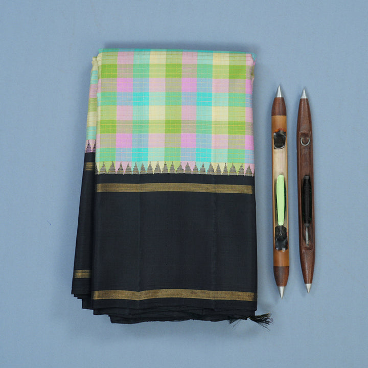 Hayagrivas Handloom Pastel Checks Kanjivaram Silk Saree with Kanchana Brown Border KBE2427C3-1