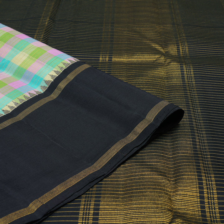 Hayagrivas Handloom Pastel Checks Kanjivaram Silk Saree with Kanchana Brown Border KBE2427C3-1