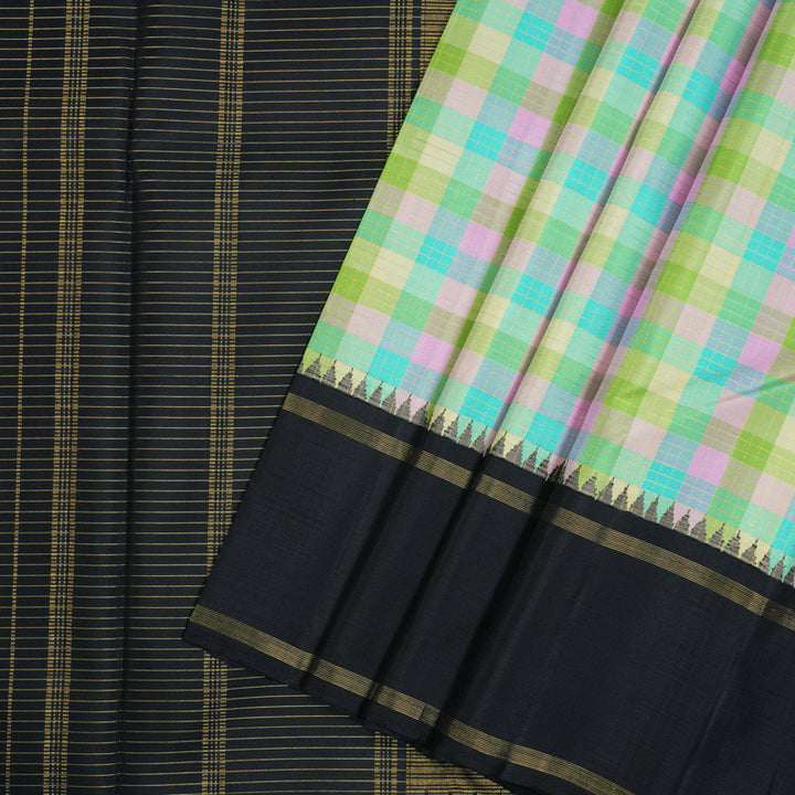 Hayagrivas Handloom Pastel Checks Kanjivaram Silk Saree with Kanchana Brown Border KBE2427C3-1