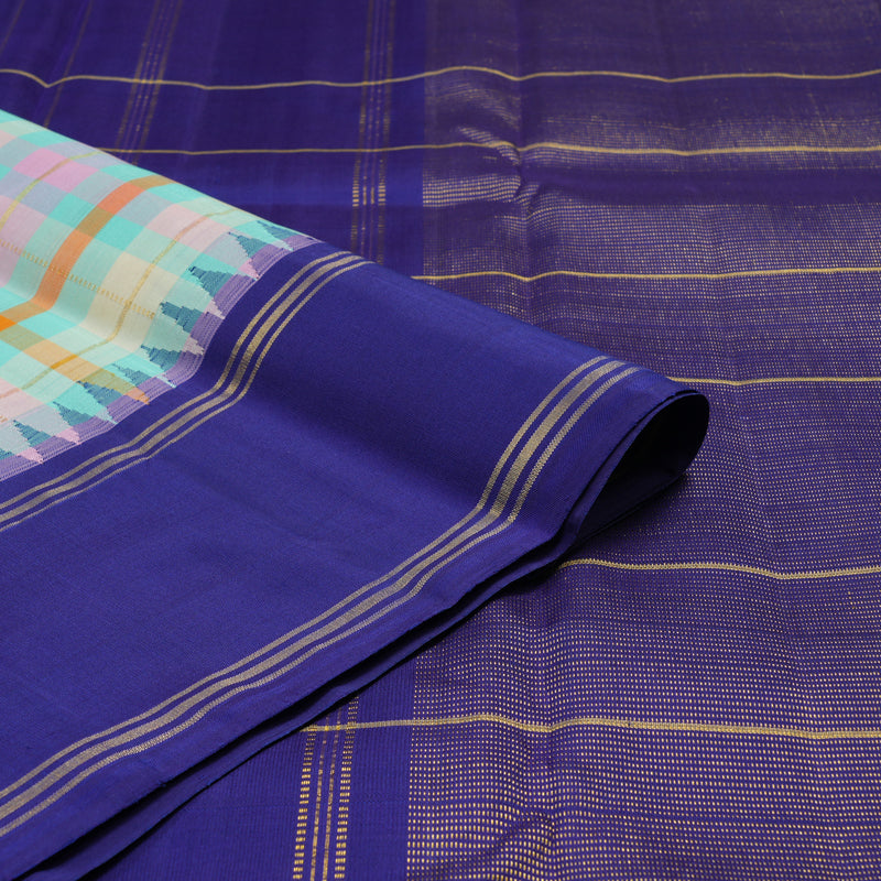 Hayagrivas Handloom Multicolour Checks Kanjivaram Silk Saree with Purplish-Blue Border KBE2427C4-1