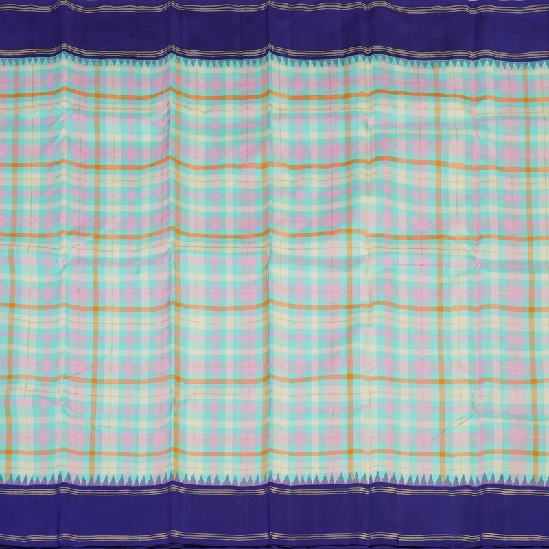 Hayagrivas Handloom Multicolour Checks Kanjivaram Silk Saree with Purplish-Blue Border KBE2427C4-1