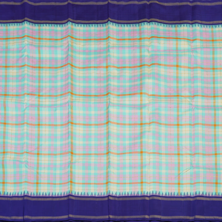 Hayagrivas Handloom Multicolour Checks Kanjivaram Silk Saree with Purplish-Blue Border KBE2427C4-1