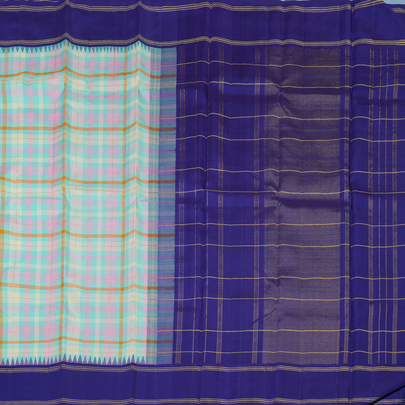 Hayagrivas Handloom Multicolour Checks Kanjivaram Silk Saree with Purplish-Blue Border KBE2427C4-1
