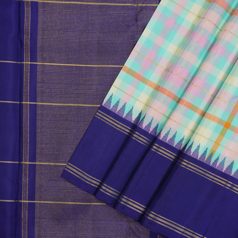 Hayagrivas Handloom Multicolour Checks Kanjivaram Silk Saree with Purplish-Blue Border KBE2427C4-1