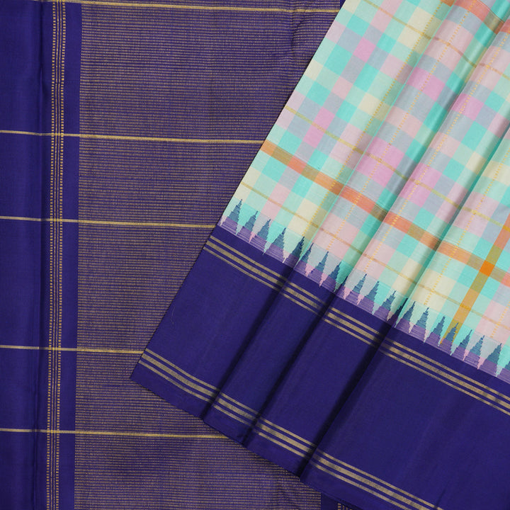 Hayagrivas Handloom Multicolour Checks Kanjivaram Silk Saree with Purplish-Blue Border KBE2427C4-1