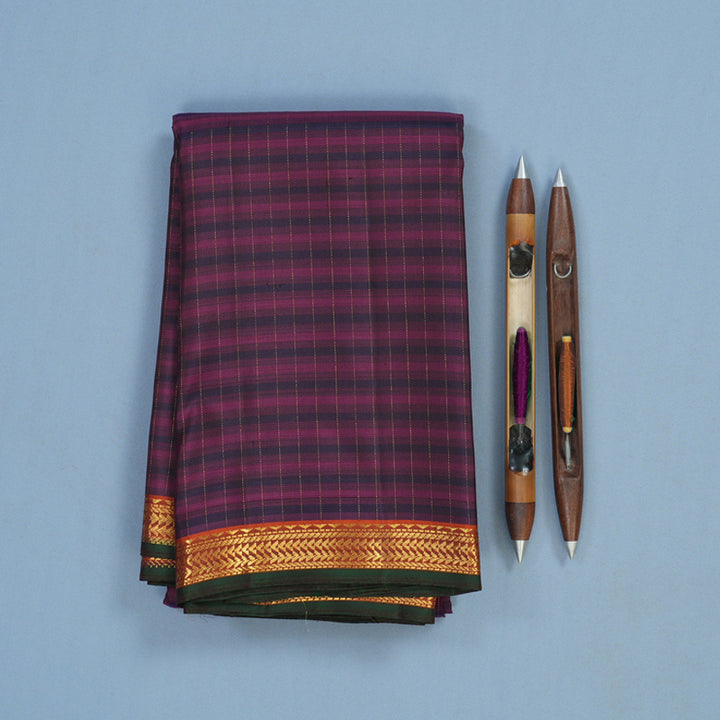 Hayagrivas Handloom Purple Shaded Stripes Kanjivaram Silk Saree with Rust Orange Border KBE2427C8-1