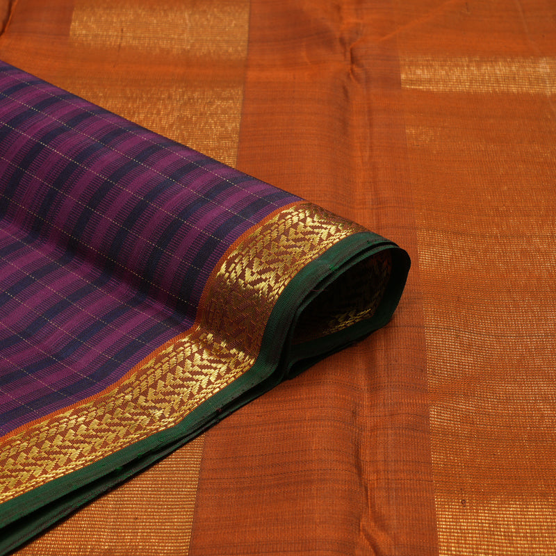 Hayagrivas Handloom Purple Shaded Stripes Kanjivaram Silk Saree with Rust Orange Border KBE2427C8-1