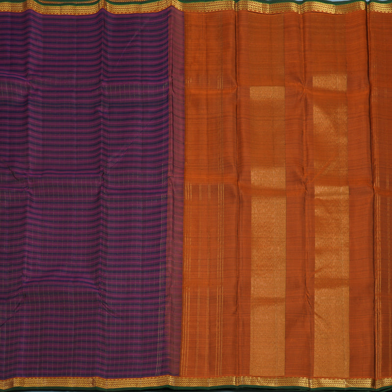 Hayagrivas Handloom Purple Shaded Stripes Kanjivaram Silk Saree with Rust Orange Border KBE2427C8-1