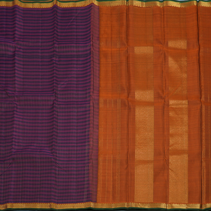 Hayagrivas Handloom Purple Shaded Stripes Kanjivaram Silk Saree with Rust Orange Border KBE2427C8-1