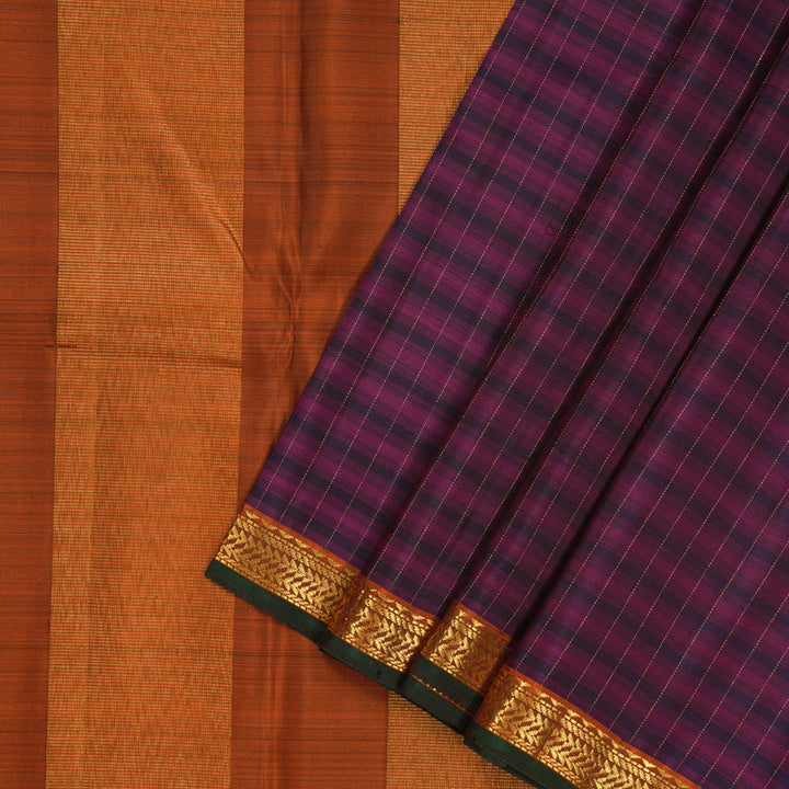 Hayagrivas Handloom Purple Shaded Stripes Kanjivaram Silk Saree with Rust Orange Border KBE2427C8-1