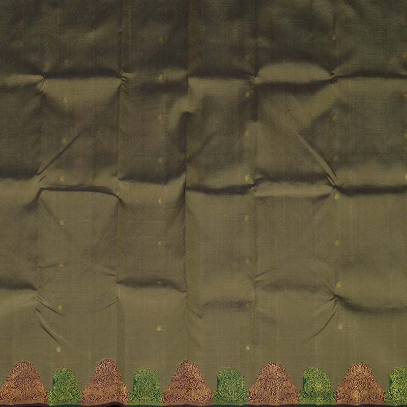 Hayagrivas Handloom Greenish-Grey Kanjivaram Silk Saree with Turning Border KBE2428C3-1