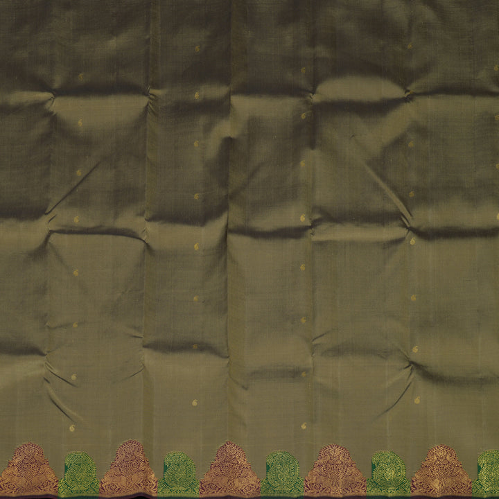 Hayagrivas Handloom Greenish-Grey Kanjivaram Silk Saree with Turning Border KBE2428C3-1
