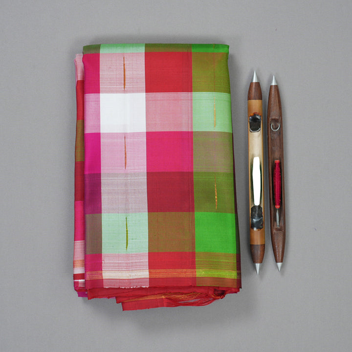 Hayagrivas Handloom Multicolour Checks Kanjivaram Silk Saree KBE2428C5-1