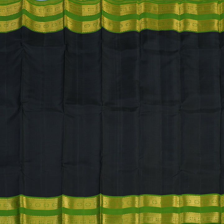 Hayagrivas Handloom Black Kanjivaram Silk Saree with Olive Green Border KBE2429C2-1