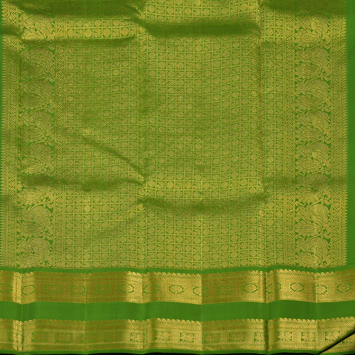 Hayagrivas Handloom Black Kanjivaram Silk Saree with Olive Green Border KBE2429C2-1