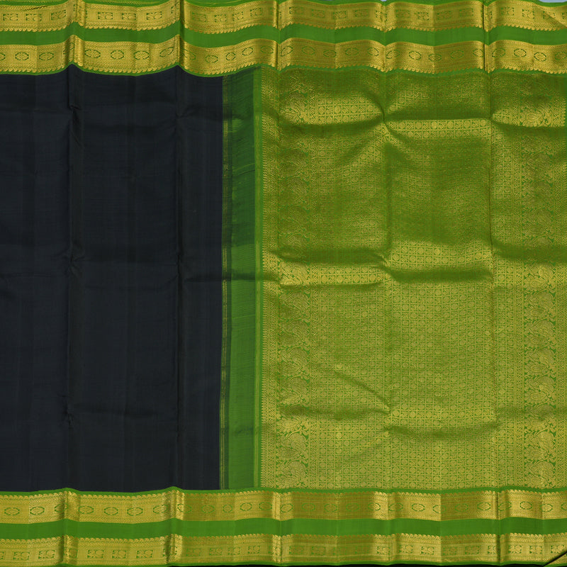 Hayagrivas Handloom Black Kanjivaram Silk Saree with Olive Green Border KBE2429C2-1