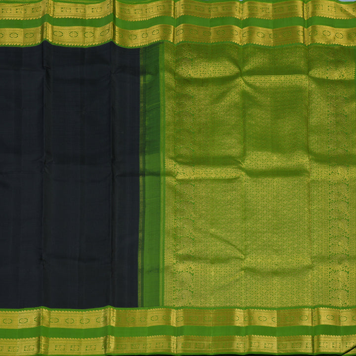 Hayagrivas Handloom Black Kanjivaram Silk Saree with Olive Green Border KBE2429C2-1