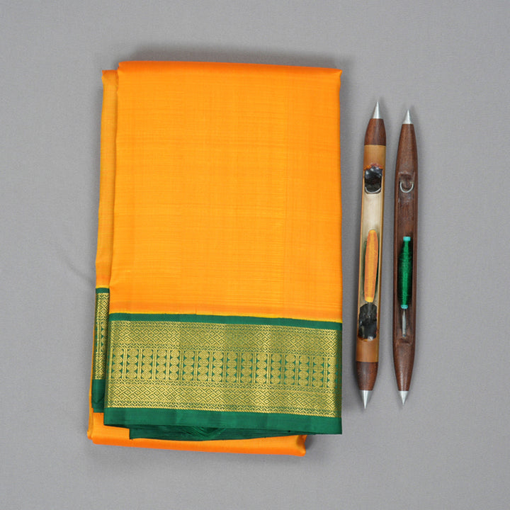 Hayagrivas Handloom Mambazham Orange Kanjivaram Silk Saree with Dark Green Border KBE2430C2-1