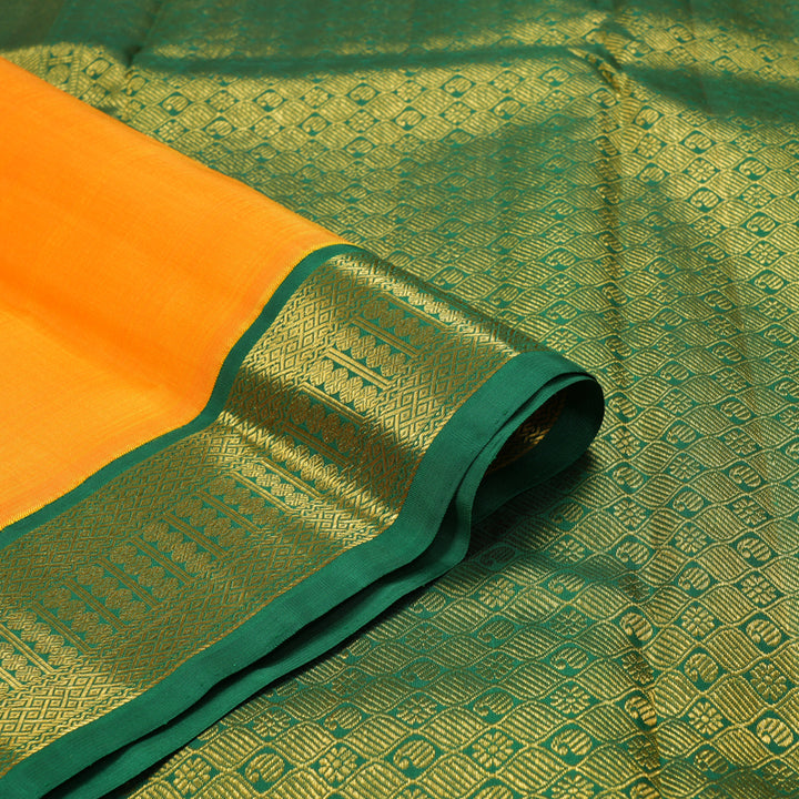 Hayagrivas Handloom Mambazham Orange Kanjivaram Silk Saree with Dark Green Border KBE2430C2-1
