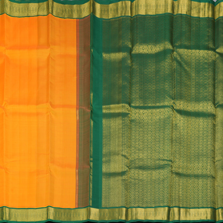 Hayagrivas Handloom Mambazham Orange Kanjivaram Silk Saree with Dark Green Border KBE2430C2-1