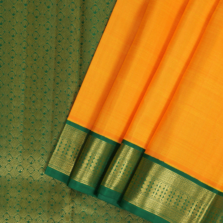 Hayagrivas Handloom Mambazham Orange Kanjivaram Silk Saree with Dark Green Border KBE2430C2-1