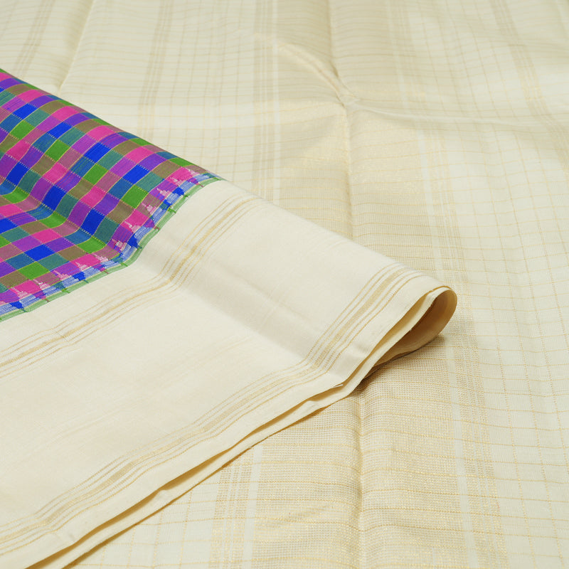 Hayagrivas Handloom Multicolour Checks Kanjivaram Silk Saree with Cream Border KBE2432C6-1